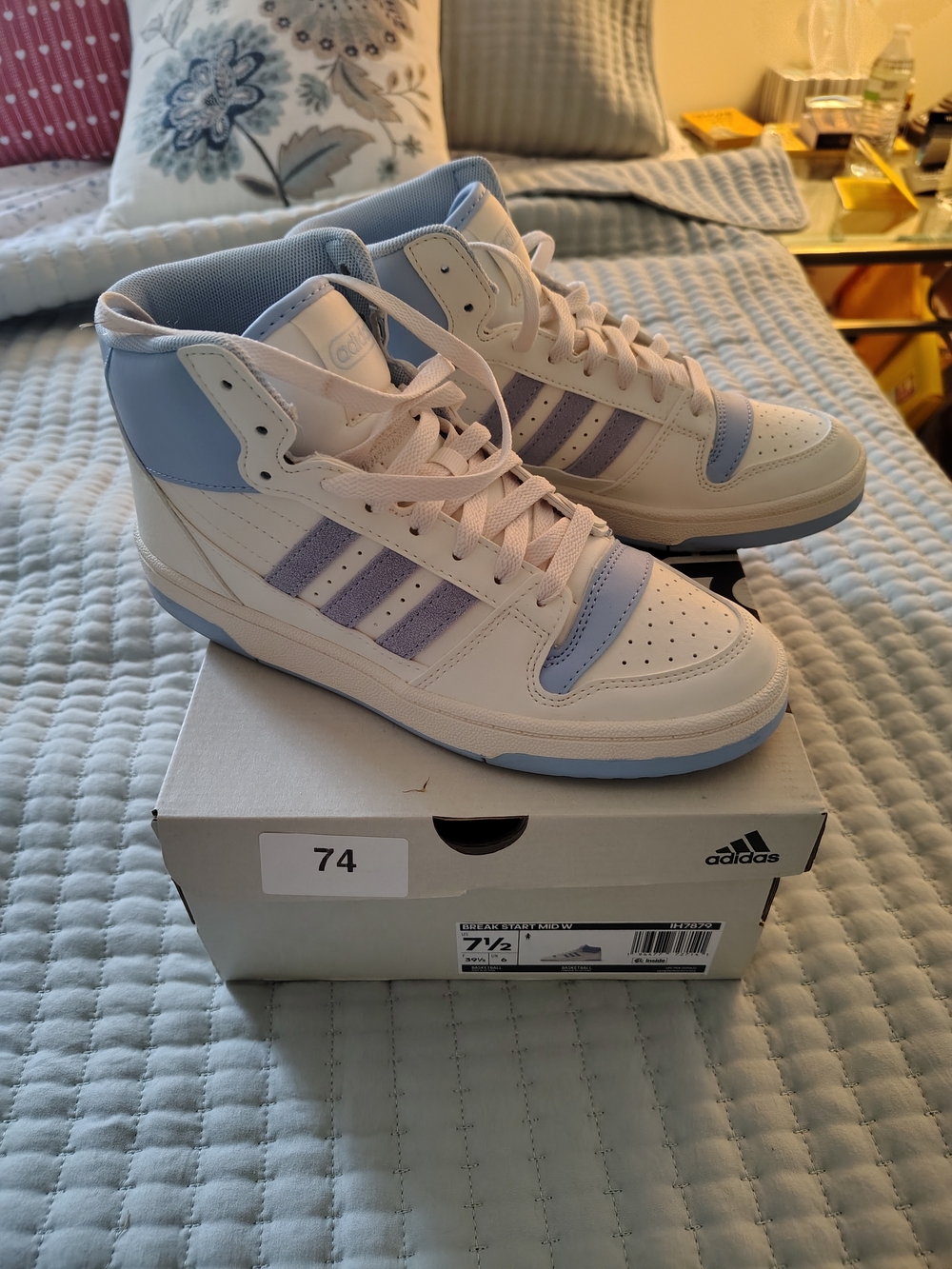 adidas Women's High-Top Sneakers in Cream and Light Blue